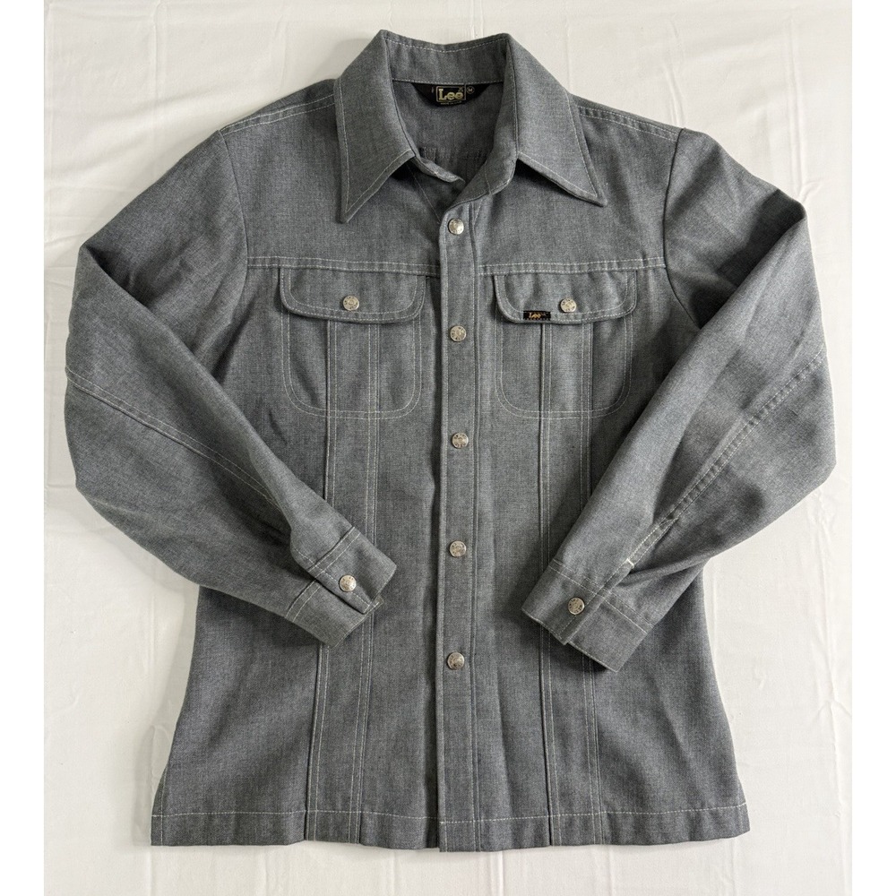 Vintage 70s Lee Western Jacket Snap Front Gray Made in USA Mens M Union Made